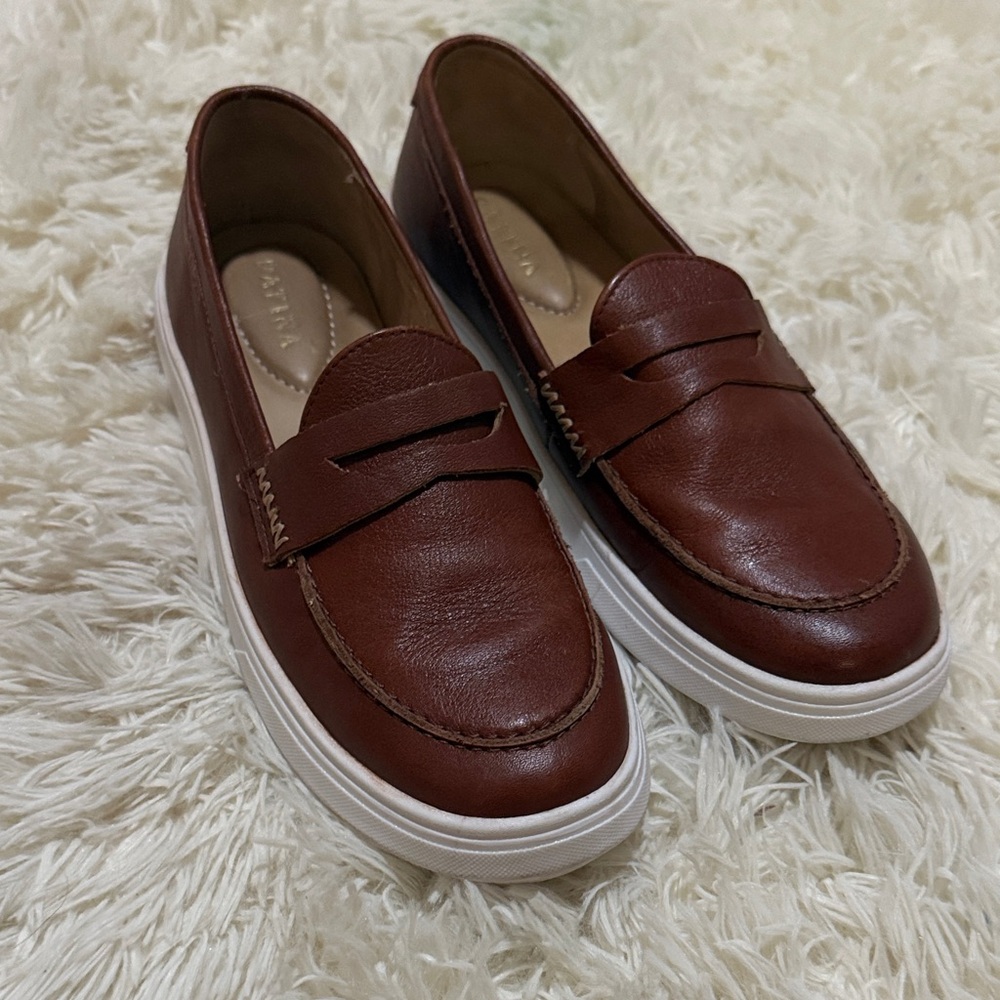 Women’s Brown Leather Platform Penny Loafers